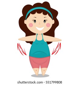 Cute girl doing fitness exercise. Healthy lifestyle. Vector cartoon character isolated on a white background.