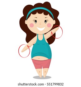 Cute girl doing fitness exercise. Healthy lifestyle. Vector cartoon character isolated on a white background.