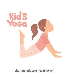 Cute girl doing yoga exercises. Gymnastics for children and healthy lifestyle. Vector illustration.