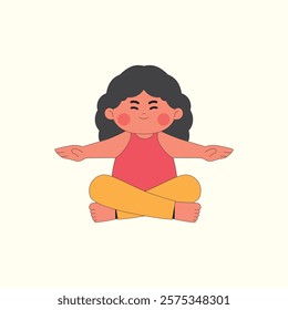 Cute girl doing yoga meditation cartoon illustration