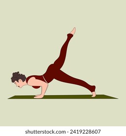 Cute girl doing yoga on the mat and smiling