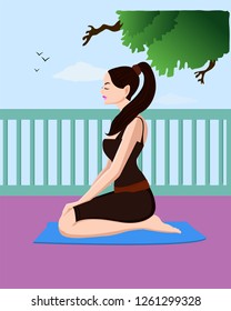 cute girl doing yoga in outdoor vector