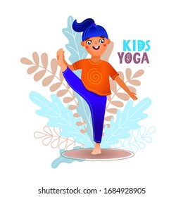 Cute girl doing yoga in the park. Vector cartoon illustration for web, card, poster, t-shirt, advertisment, applications.