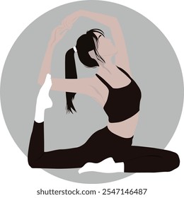 Cute girl doing yoga poses.Young attractive woman practicing yoga exercise. working out, black wearing sportswear. Fashion illustration by femininity, beauty and mental health. Sports female character