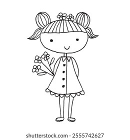 Cute girl doodle cartoon character hand drawing isolated