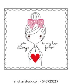 cute girl doodle pattern with love