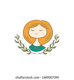 cute girl doodle retro with floral illustration