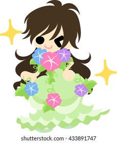 A cute girl and a dress of morning glory