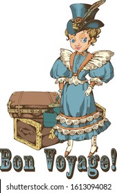 Cute girl dressed in 1890 style. Vector illustration. Good design for greetings, cards, girl's t-shirt and the like.