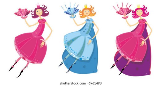 Cute girl dressed as fairy or princess. Vector illustration.