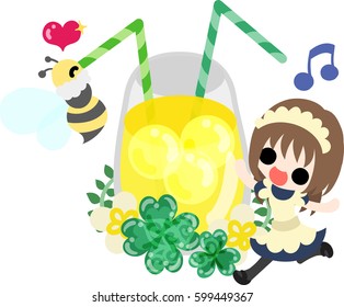 A cute girl and a drink of clover
