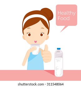 Cute girl drinking water, organic, nutrition, medicine, mental and physical health