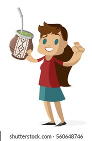 cute girl drinking yerba mate hot tea infusion beverage