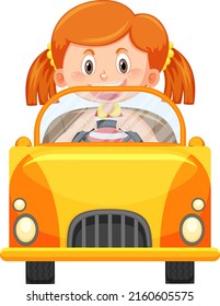 Cute Girl Driving Car Cartoon Illustration Stock Vector (Royalty Free ...