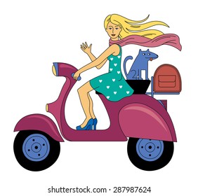 Cute girl driving motorbike