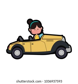 Cute girl driving vintage car