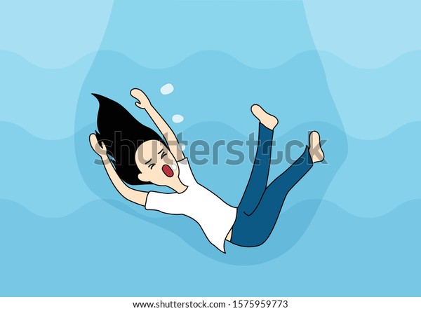 Cute Girl Drowning Water She Cant Stock Vector (Royalty Free ...