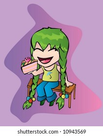 cute girl eating cake