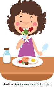 cute girl eating healthy food vector illustration