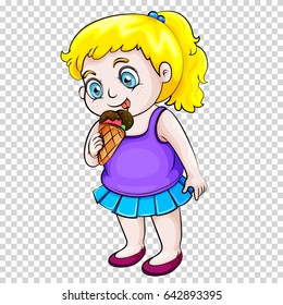 Cute girl eating icecream on transparent background illustration