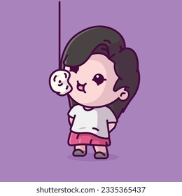 Cute girl eating kerupuk in indonesian independence day cartoon vector illustration