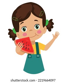 cute girl eating sliced ​​watermelon