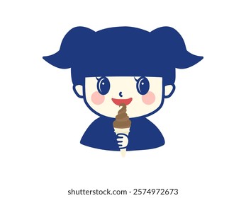 A cute girl is eating a soft cream.