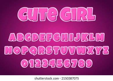 Cute Girl Editable text style effect Premium Vector