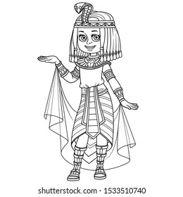 Cute girl in Egyptian princess costume outlined for coloring page