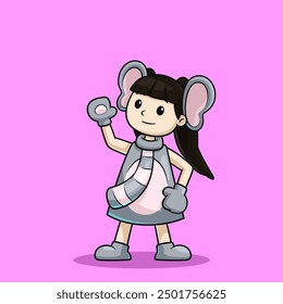 Cute Girl in Elephant Costume Cartoon Illustration