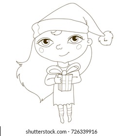 cute girl elf with a gift Christmas
coloring page