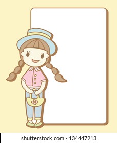 Cute Girl With Empty Space For Your Text, Cartoon Illustration