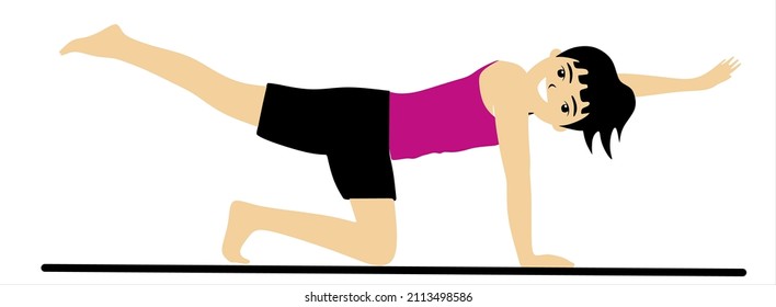 A cute girl is engaged in fitness, aerobics and yoga. a cute character will conduct a workout. Slim woman doing yoga, pilates, fitness.For poster, sticker, t-shirt, design on white background.