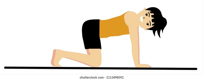 A cute girl is engaged in fitness, aerobics and yoga. a cute character will conduct a workout. Slim woman doing yoga, pilates, fitness.For poster, sticker, t-shirt, design on white background.