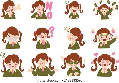 Cute girl expression, emoticon . Vector file
