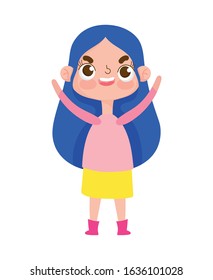 cute girl expression emotion gesture cartoon vector illustration