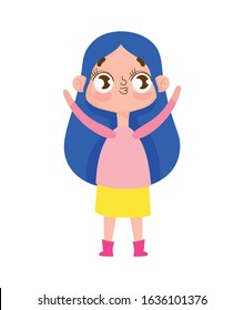 cute girl expression emotion gesture cartoon vector illustration