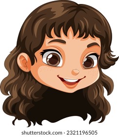 Cute Girl Face with Brown Hair Vector illustration