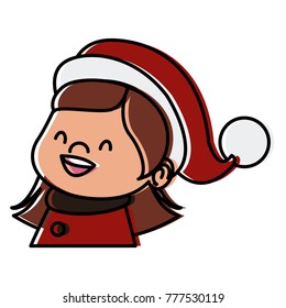 Cute girl face christmas cartoon