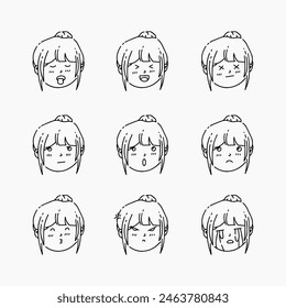 Cute girl face doodle line vector illustration