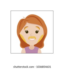 Cute girl face with an example of using a mask to remove unwanted facial hair.