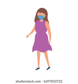 cute girl with face mask isolated icon vector illustration design