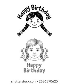 Cute girl face vector illustration in cartoon style. 