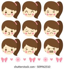 Cute girl faces showing different emotions