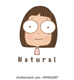 Cute girl facial expression natural on white background,illustration.