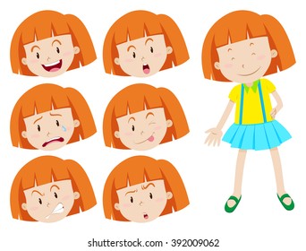 Cute girl with facial expressions illustration