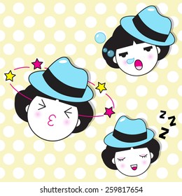 Cute Girl Facial's Expressions Characters illustration set 