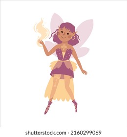 Cute Girl Fairy Flying with Wings and Smiling Vector Illustration