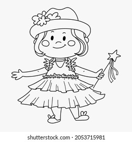 Cute girl fairy with magic wand. Vector illustration for postcard, banner, book.