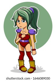 Cute girl with fantasy battle suit. Girl game character design. Vector illustration.